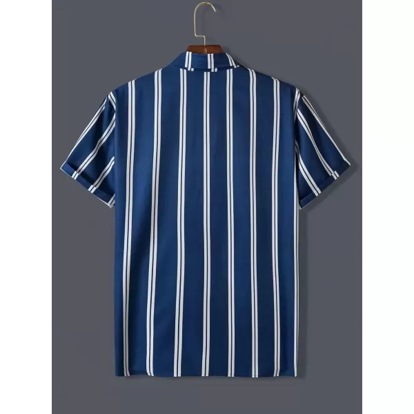 Floerns Men's Striped Print Button Down Lapel Collar Short Sleeve Shirts Blouse