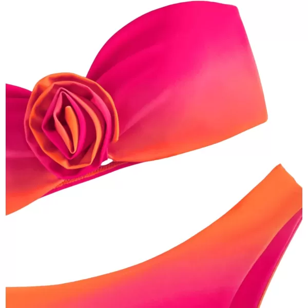 Floerns Women's 2 Piece 3D Rose Bikini Ombre Tube Top High Cut Swimsuit