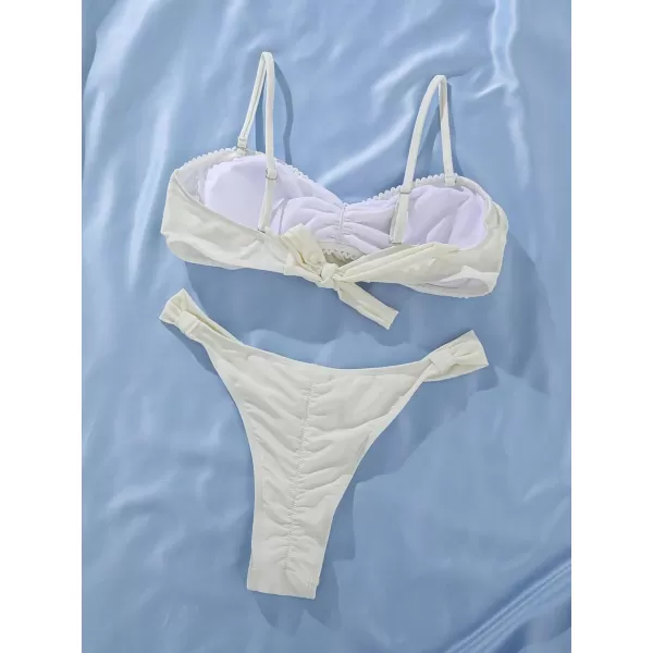 Floerns Women's 2 Piece 3D Rose Bikini Ombre Tube Top High Cut Swimsuit