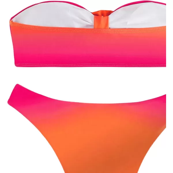 Floerns Women's 2 Piece 3D Rose Bikini Ombre Tube Top High Cut Swimsuit