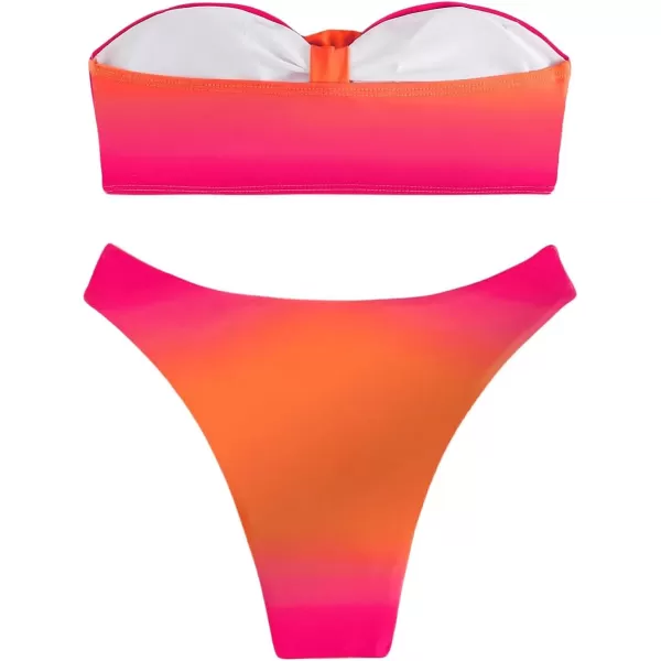 Floerns Women's 2 Piece 3D Rose Bikini Ombre Tube Top High Cut Swimsuit