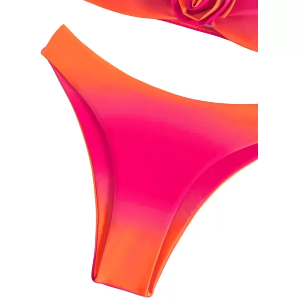 Floerns Women's 2 Piece 3D Rose Bikini Ombre Tube Top High Cut Swimsuit