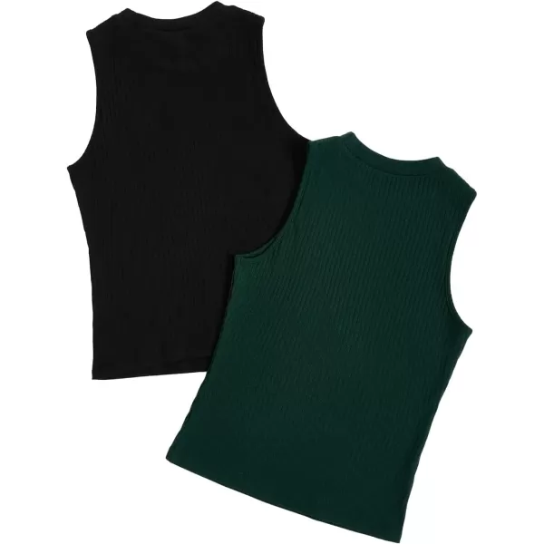 Floerns Women's 2 Piece Sleeveless Rib Knit Round Neck Camisole Tank Top