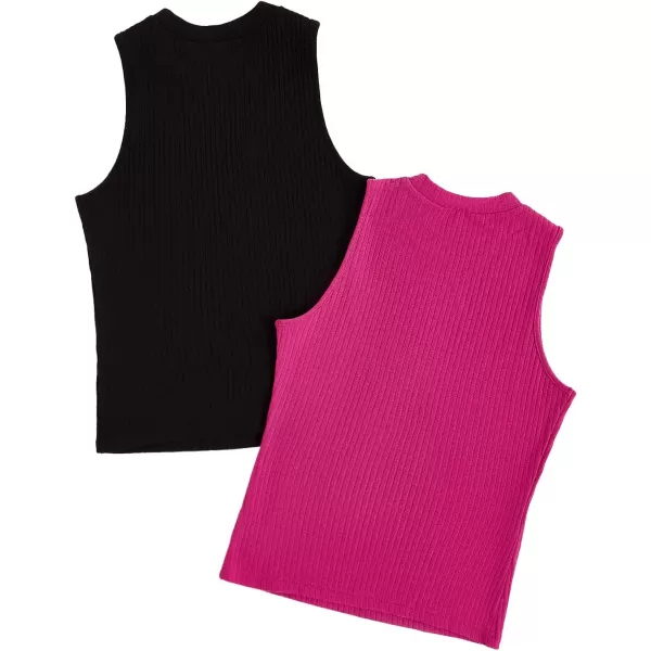Floerns Women's 2 Piece Sleeveless Rib Knit Round Neck Camisole Tank Top