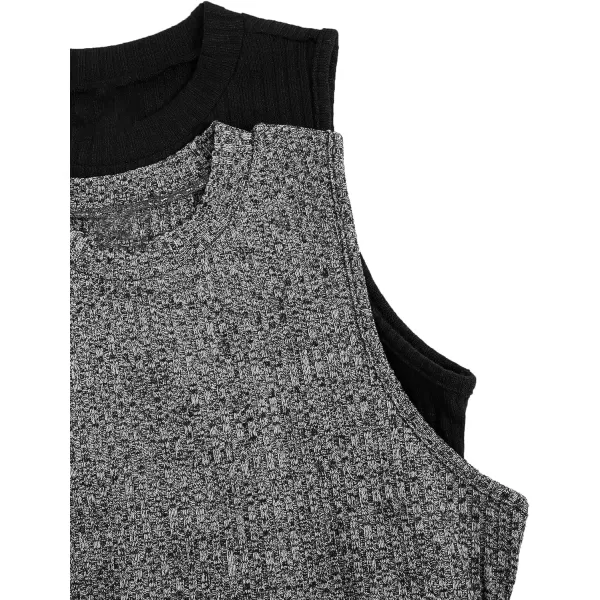Floerns Women's 2 Piece Sleeveless Rib Knit Round Neck Camisole Tank Top