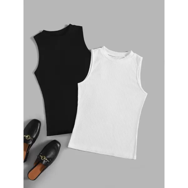 Floerns Women's 2 Piece Sleeveless Rib Knit Round Neck Camisole Tank Top