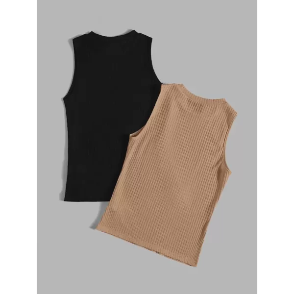 Floerns Women's 2 Piece Sleeveless Rib Knit Round Neck Camisole Tank Top