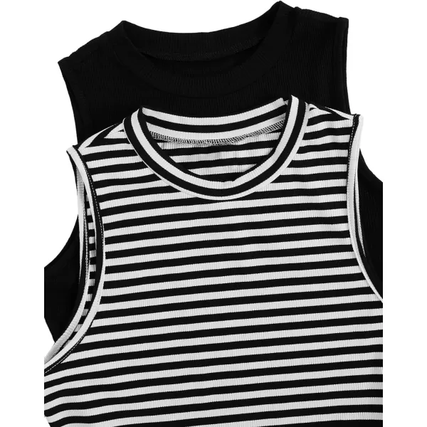 Floerns Women's 2 Piece Sleeveless Rib Knit Round Neck Camisole Tank Top