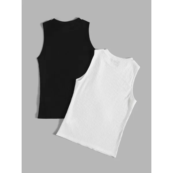 Floerns Women's 2 Piece Sleeveless Rib Knit Round Neck Camisole Tank Top