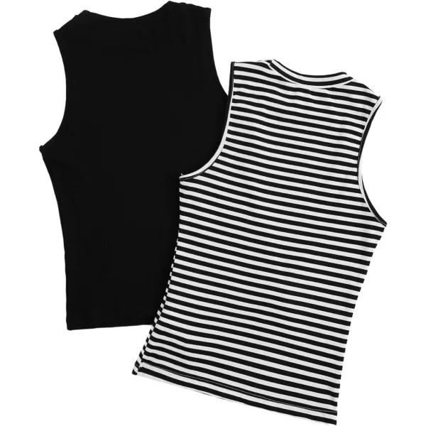 Floerns Women's 2 Piece Sleeveless Rib Knit Round Neck Camisole Tank Top