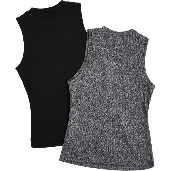 Floerns Women's 2 Piece Sleeveless Rib Knit Round Neck Camisole Tank Top