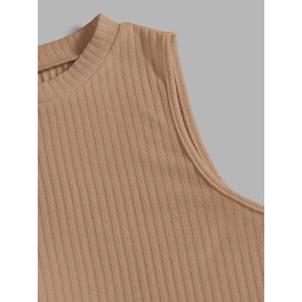 Floerns Women's 2 Piece Sleeveless Rib Knit Round Neck Camisole Tank Top