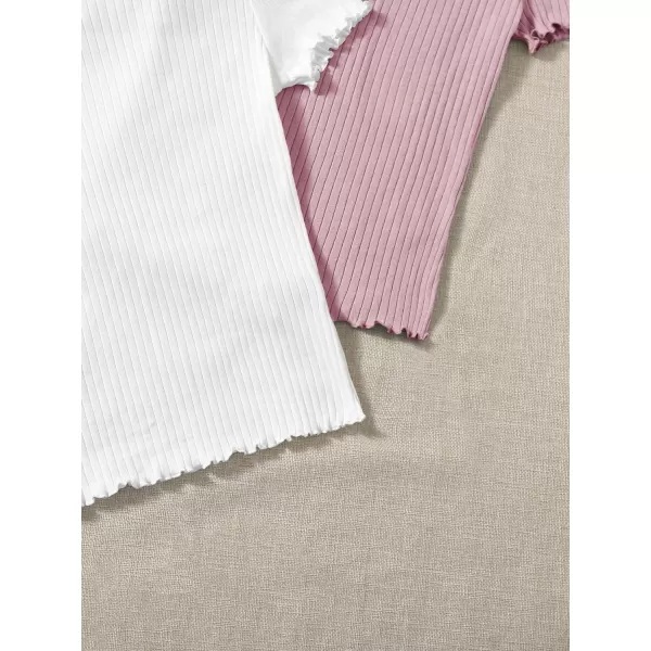 Floerns Women's 3 Pcs Lettuce Trim Short Sleeve Rib Knit Tee Shirt Top