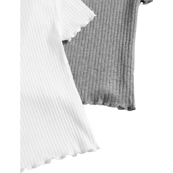 Floerns Women's 3 Pcs Lettuce Trim Short Sleeve Rib Knit Tee Shirt Top