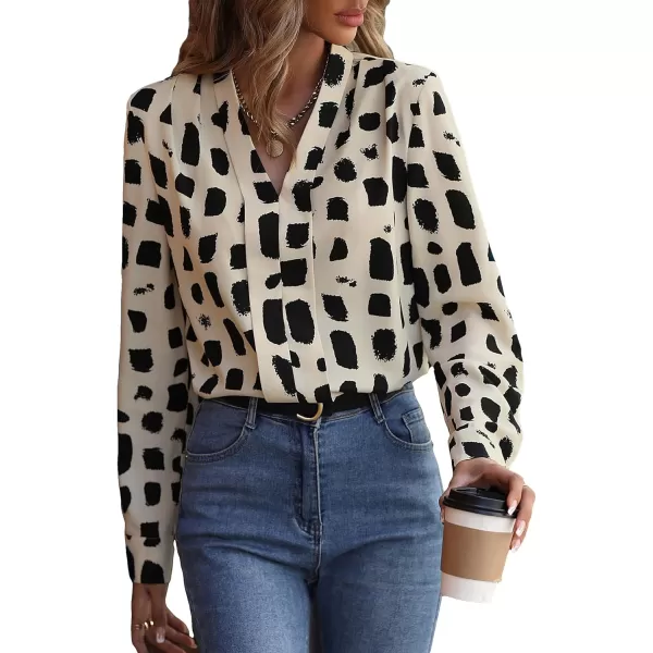 Floerns Women's All Over Print V Neck Blouse Shirt Long Sleeve Casual Work Tops