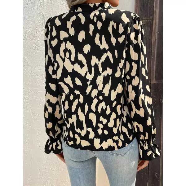 Floerns Women's All Over Print V Neck Blouse Shirt Long Sleeve Casual Work Tops