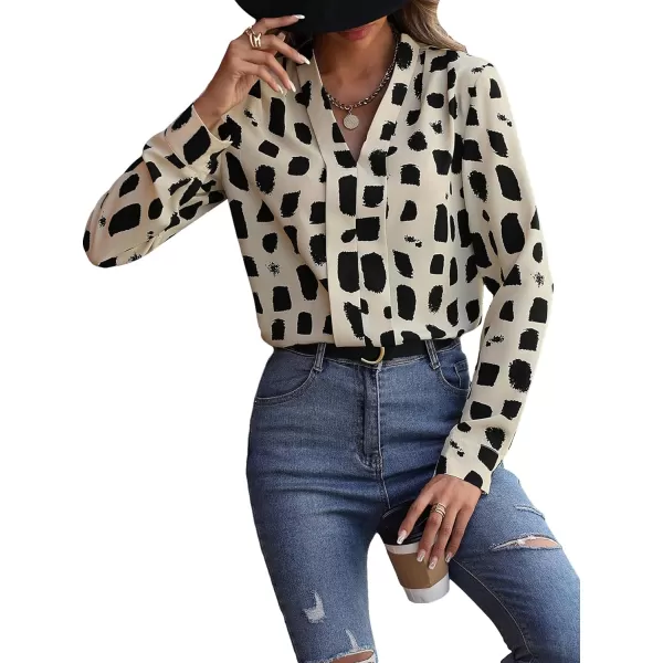 Floerns Women's All Over Print V Neck Blouse Shirt Long Sleeve Casual Work Tops