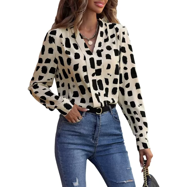 Floerns Women's All Over Print V Neck Blouse Shirt Long Sleeve Casual Work Tops