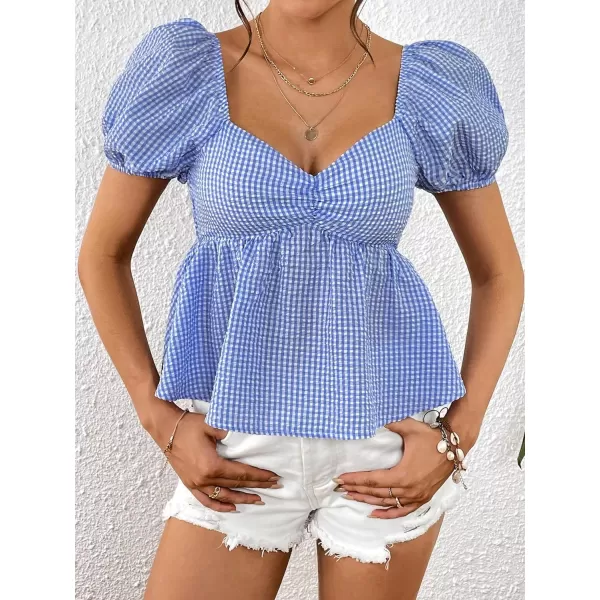 Floerns Women's Allover Floral Print Sweetheart Neck Puff Sleeve Peplum Blouse Top
