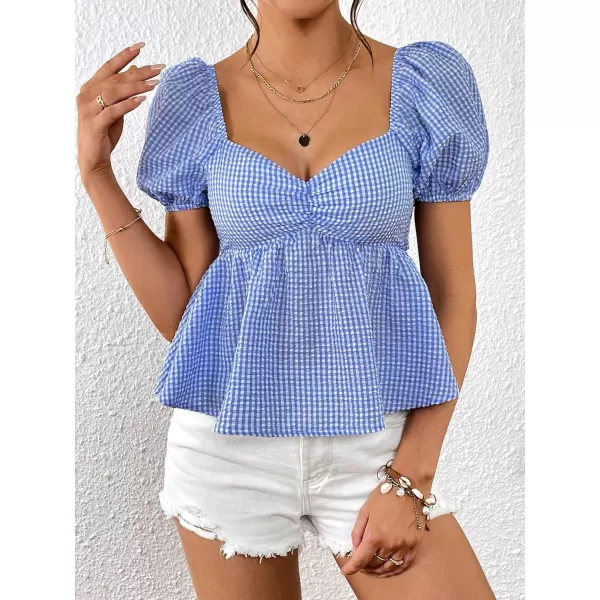 Floerns Women's Allover Floral Print Sweetheart Neck Puff Sleeve Peplum Blouse Top