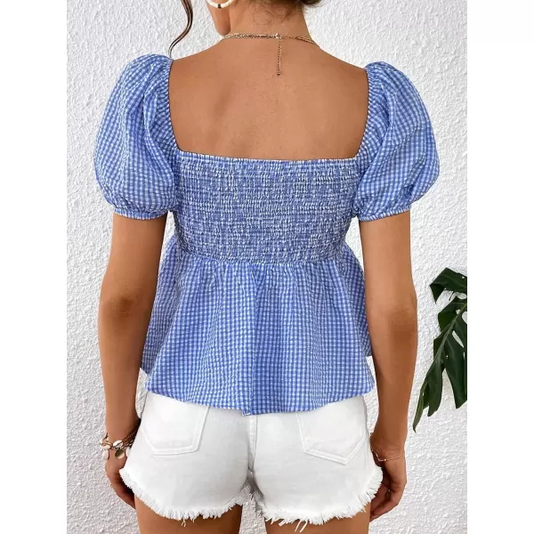 Floerns Women's Allover Floral Print Sweetheart Neck Puff Sleeve Peplum Blouse Top