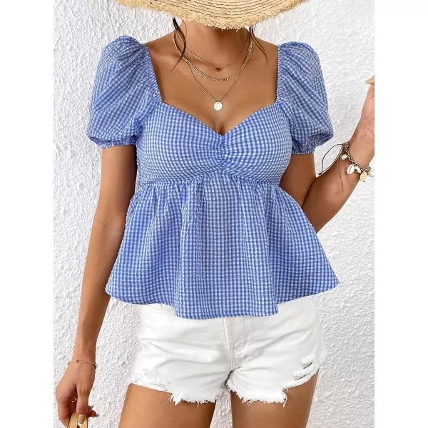 Floerns Women's Allover Floral Print Sweetheart Neck Puff Sleeve Peplum Blouse Top