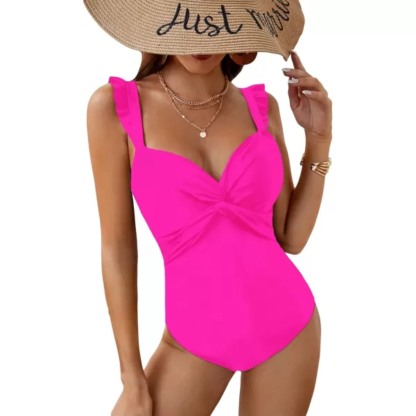 Floerns Women's Allover Print Ruffle Trim Push Up Monokini One Piece Swimsuit