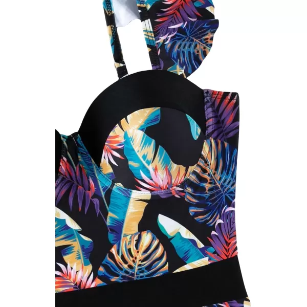 Floerns Women's Allover Print Ruffle Trim Push Up Monokini One Piece Swimsuit