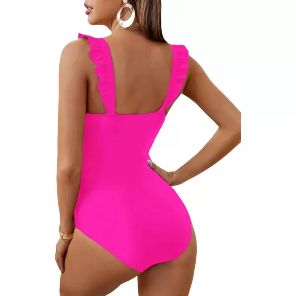 Floerns Women's Allover Print Ruffle Trim Push Up Monokini One Piece Swimsuit
