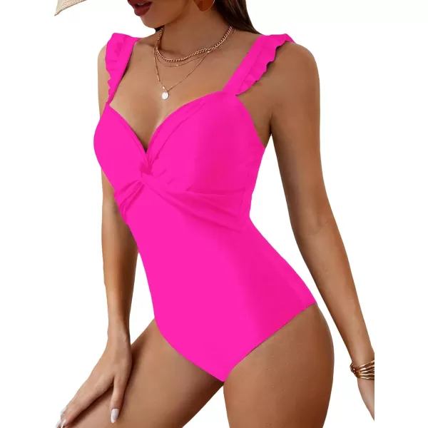 Floerns Women's Allover Print Ruffle Trim Push Up Monokini One Piece Swimsuit