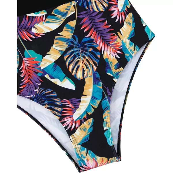Floerns Women's Allover Print Ruffle Trim Push Up Monokini One Piece Swimsuit
