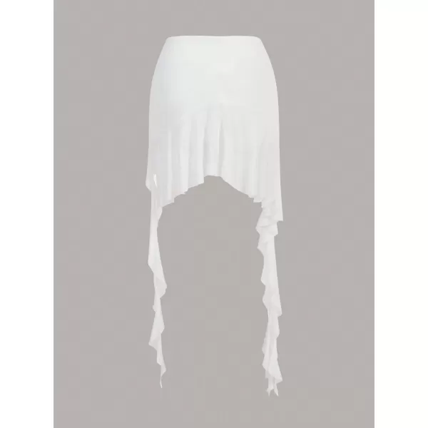 Floerns Women's Asymmetrical Side Ruched Ruffle Trim Low Waist Mini Skirt