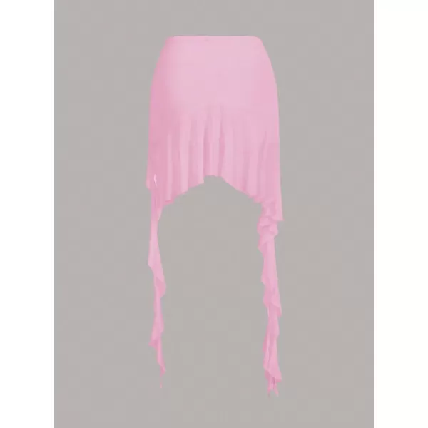 Floerns Women's Asymmetrical Side Ruched Ruffle Trim Low Waist Mini Skirt