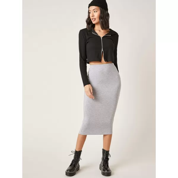 Floerns Women's Basic Solid Stretch High Waist Bodycon Midi Pencil Skirt