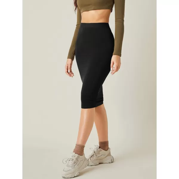 Floerns Women's Basic Solid Stretch High Waist Bodycon Midi Pencil Skirt
