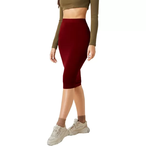 Floerns Women's Basic Solid Stretch High Waist Bodycon Midi Pencil Skirt