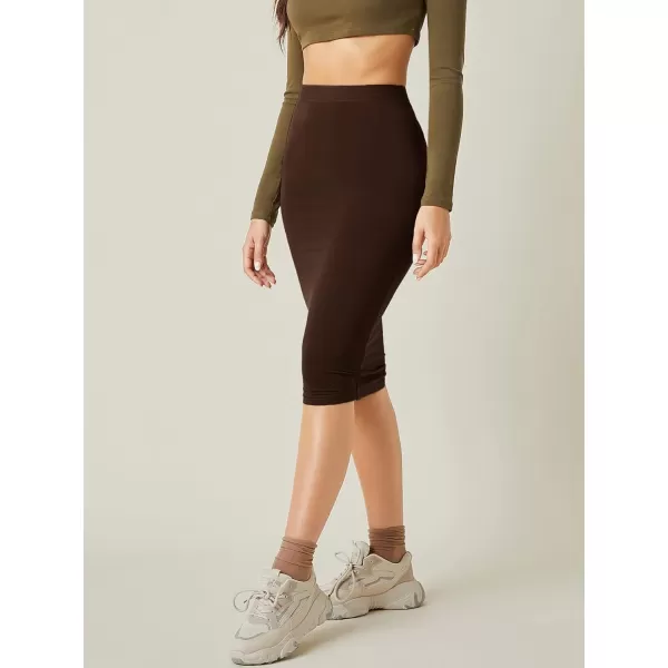 Floerns Women's Basic Solid Stretch High Waist Bodycon Midi Pencil Skirt