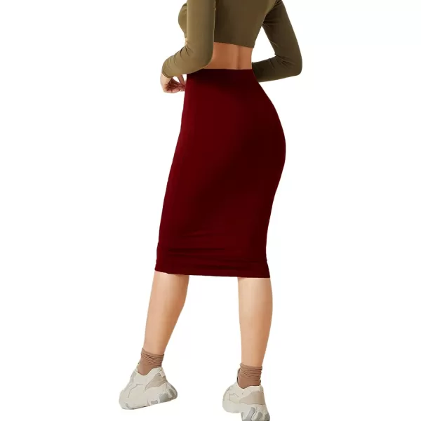 Floerns Women's Basic Solid Stretch High Waist Bodycon Midi Pencil Skirt
