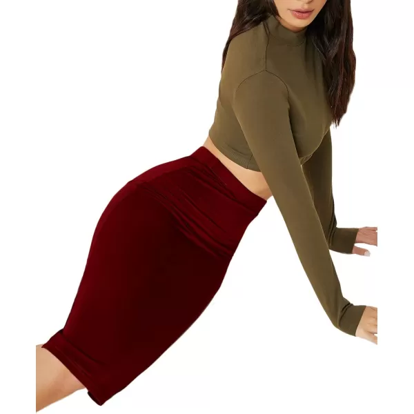 Floerns Women's Basic Solid Stretch High Waist Bodycon Midi Pencil Skirt