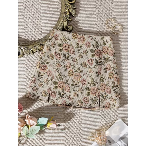 Floerns Women's Boho Floral Jacquard High Waist Split Hem Short Mini Skirt