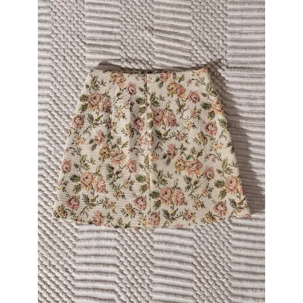Floerns Women's Boho Floral Jacquard High Waist Split Hem Short Mini Skirt