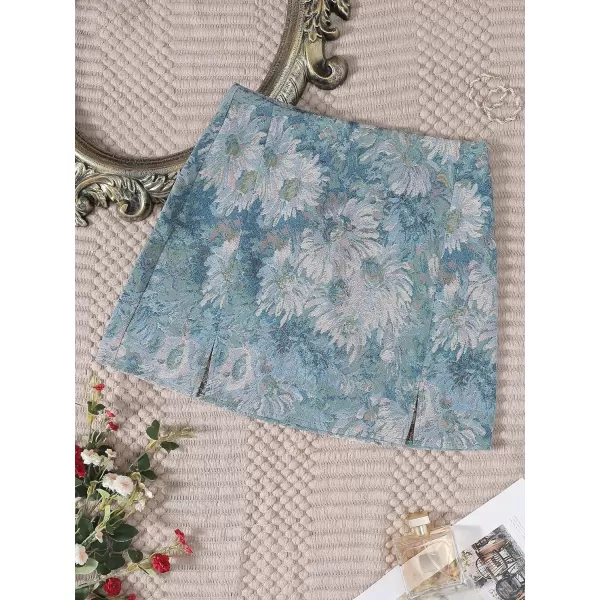 Floerns Women's Boho Floral Jacquard High Waist Split Hem Short Mini Skirt