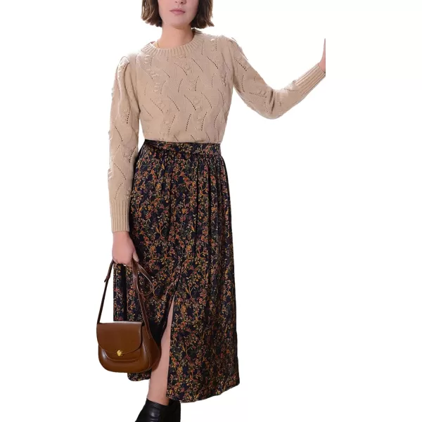 Floerns Women's Boho Floral Print High Waist Split Swing Midi Skirt