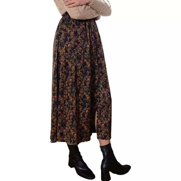 Floerns Women's Boho Floral Print High Waist Split Swing Midi Skirt