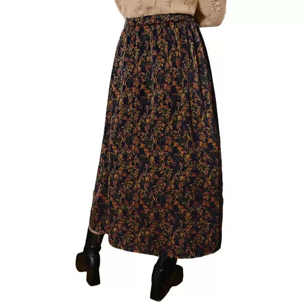 Floerns Women's Boho Floral Print High Waist Split Swing Midi Skirt