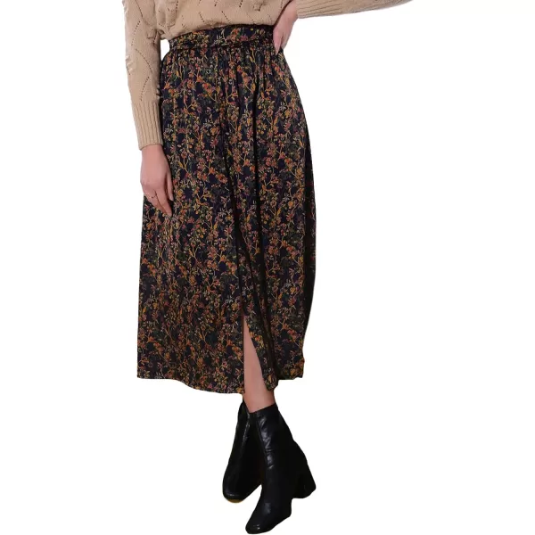 Floerns Women's Boho Floral Print High Waist Split Swing Midi Skirt