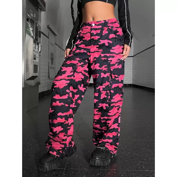 Floerns Women's Camo Print Elastic Waist Straight Cargo Pants with Pockets