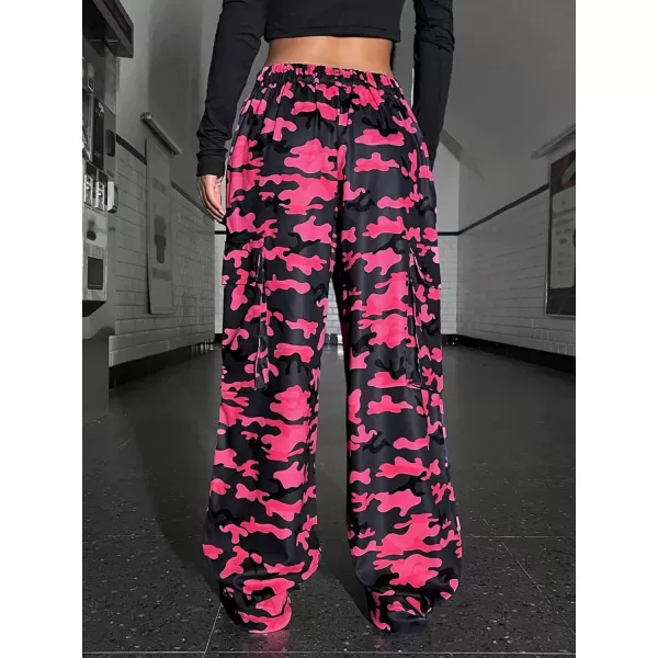 Floerns Women's Camo Print Elastic Waist Straight Cargo Pants with Pockets