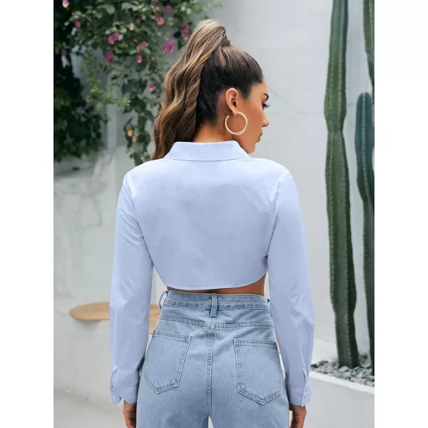 Floerns Women's Casual Button Down Long Sleeve Curved Hem Blouse Crop Tops