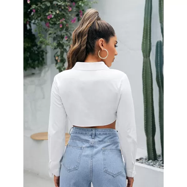 Floerns Women's Casual Button Down Long Sleeve Curved Hem Blouse Crop Tops